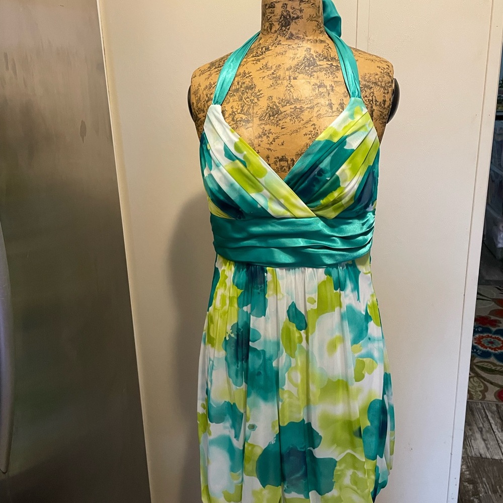 Elegant Halter Neck Dress in chartreuse  and Green